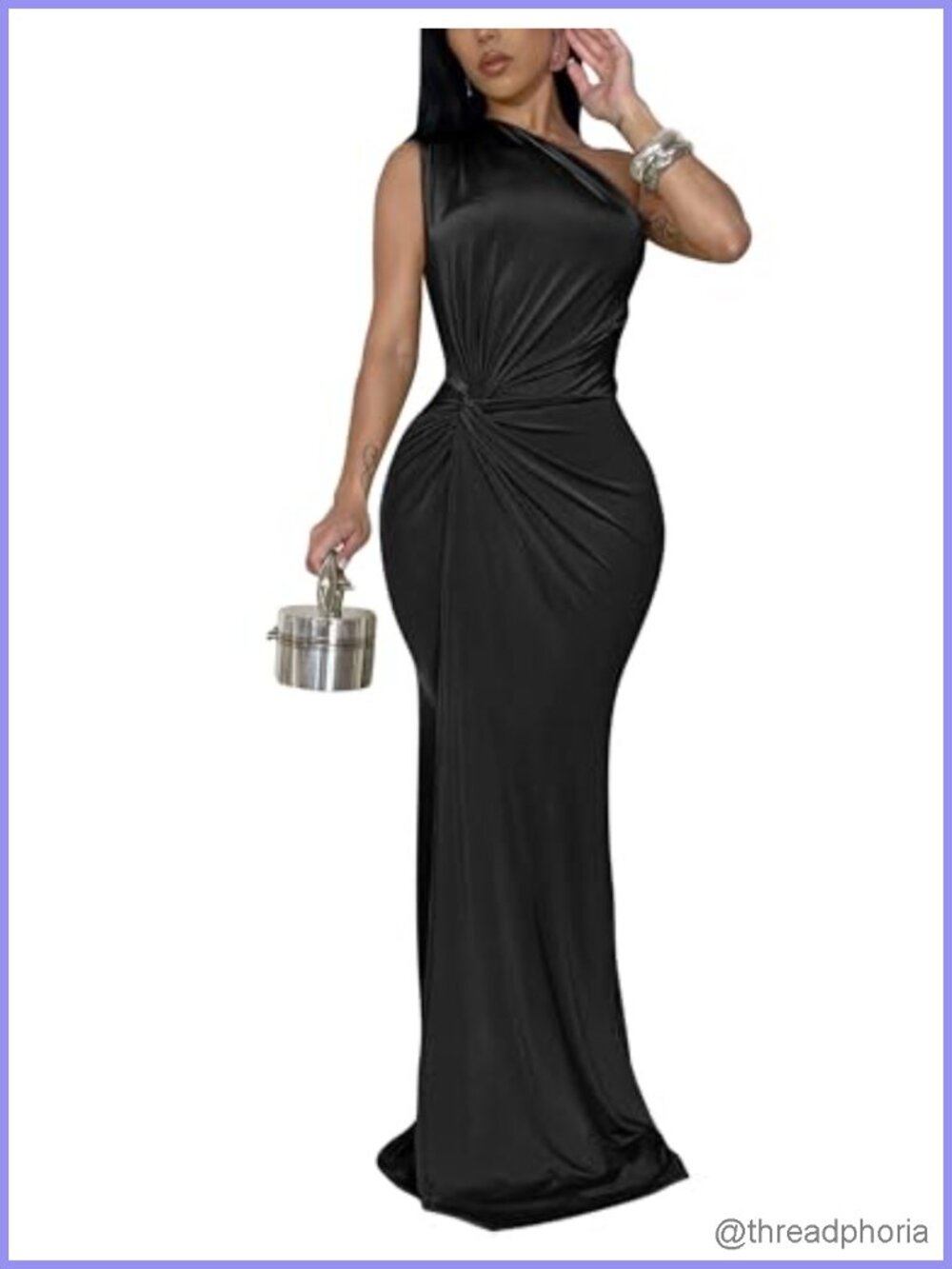 Women's One Shoulder Sleeveless Twist Waist Maxi Dress Bodycon